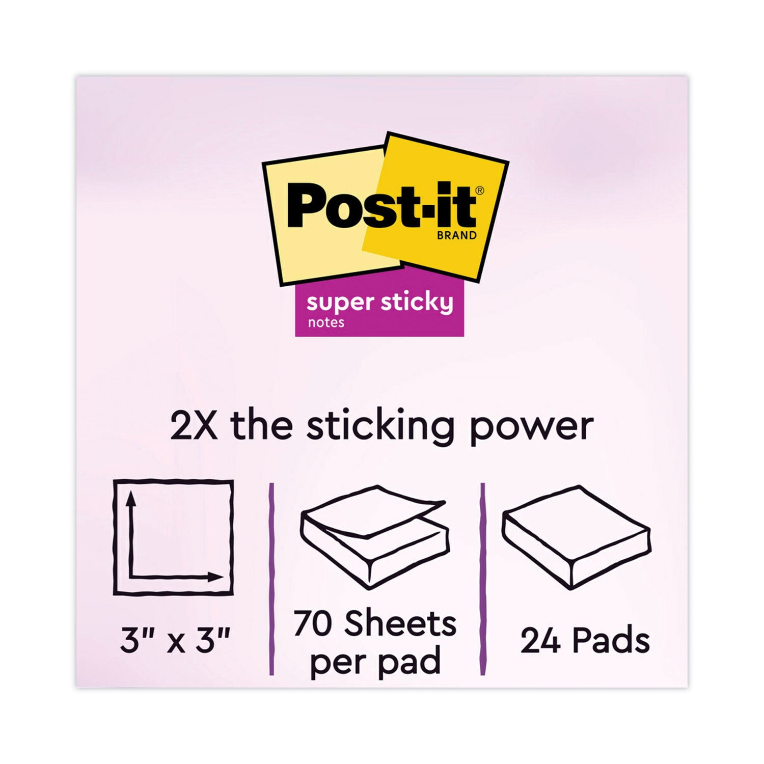 Post-it Pads in Playful Primary Collection Colors, Cabinet Pack, 3" x 3", 70 Sheets/Pad, 24 Pads/Pack (65424SSANCP)