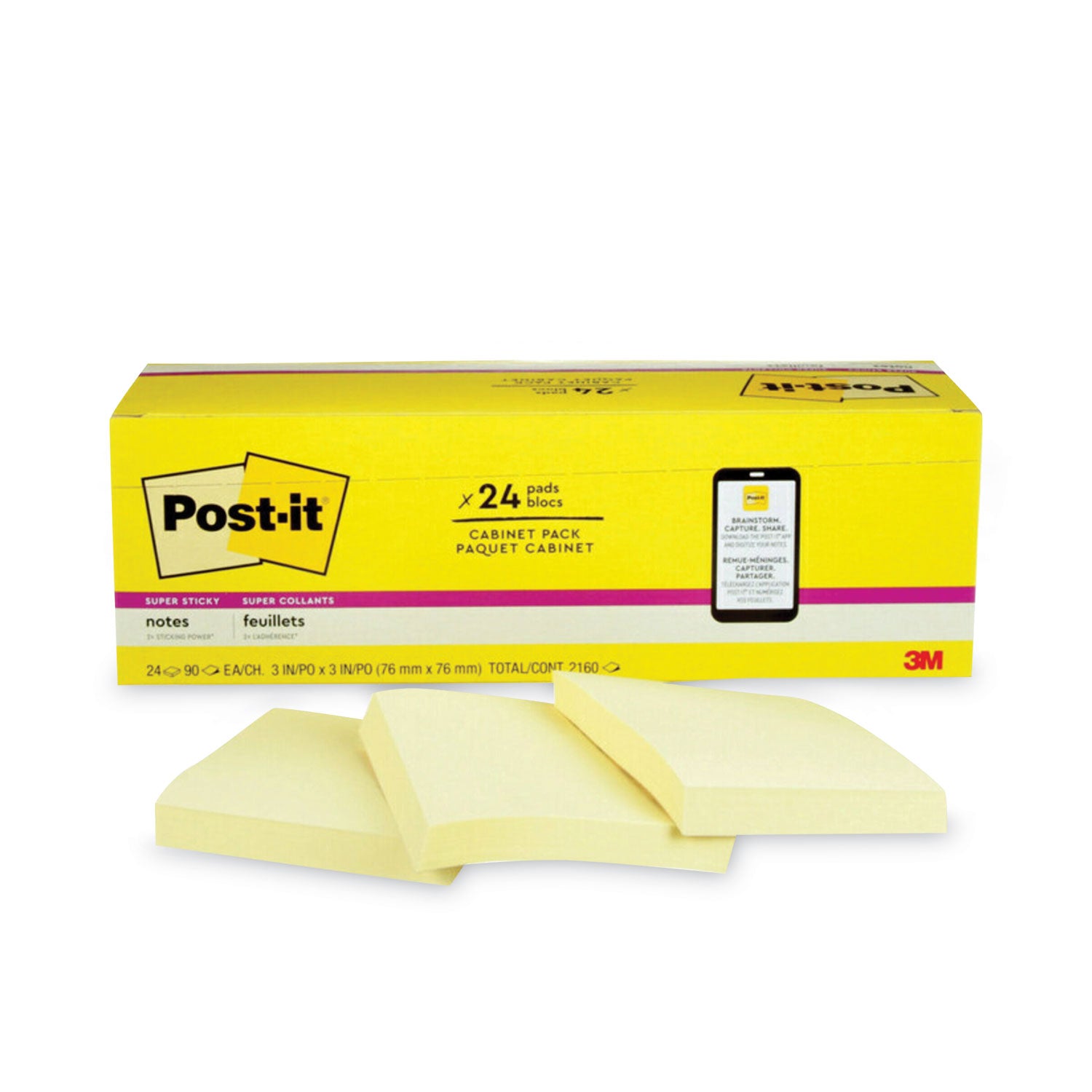 Post-it Pads in Canary Yellow, Cabinet Pack, 3" x 3", 90 Sheets/Pad, 24 Pads/Pack (65424SSCP)