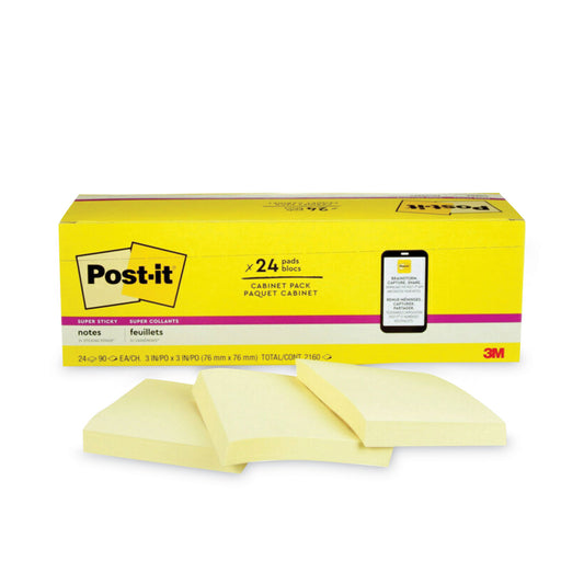 Post-it Pads in Canary Yellow, Cabinet Pack, 3" x 3", 90 Sheets/Pad, 24 Pads/Pack (65424SSCP)