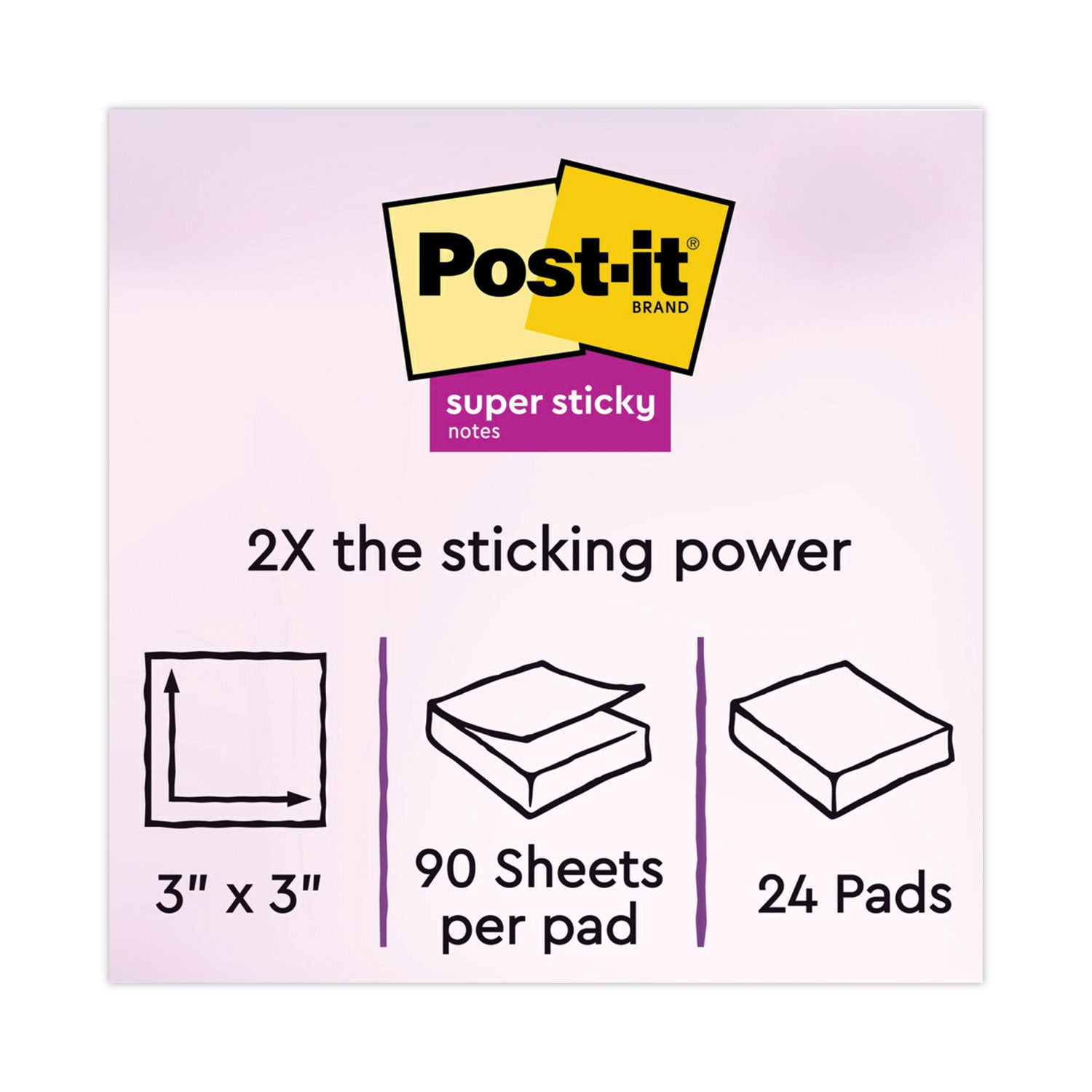 Post-it Pads in Canary Yellow, Value Pack, 3" x 3", 90 Sheets/Pad, 24 Pads/Pack (65424SSCY)