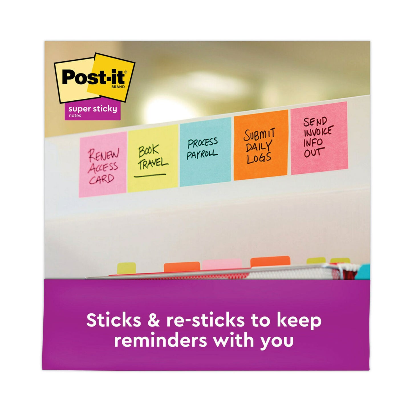 Post-it Self-Stick Notes Office Pack, 3" x 3", Supernova Neons Collection Colors, 90 Sheets/Pad, 24 Pads/Pack (65424SSCYM)