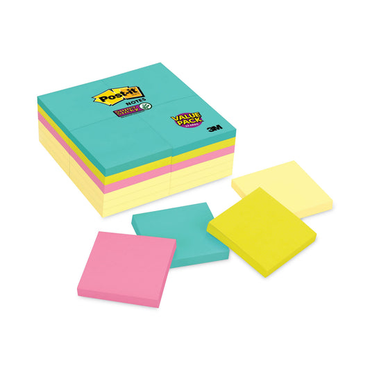 Post-it Self-Stick Notes Office Pack, 3" x 3", Supernova Neons Collection Colors, 90 Sheets/Pad, 24 Pads/Pack (65424SSCYM)