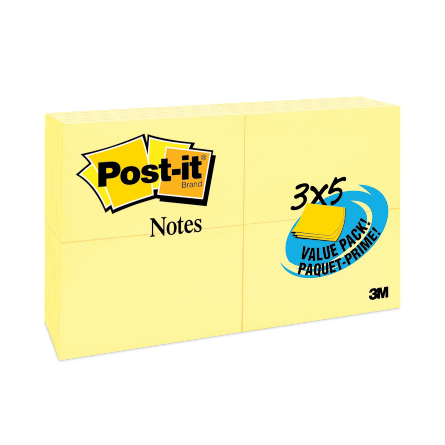 Post-it Original Pads in Canary Yellow, Value Pack, 3" x 5", 100 Sheets/Pad, 24 Pads/Pack (65524VAD)