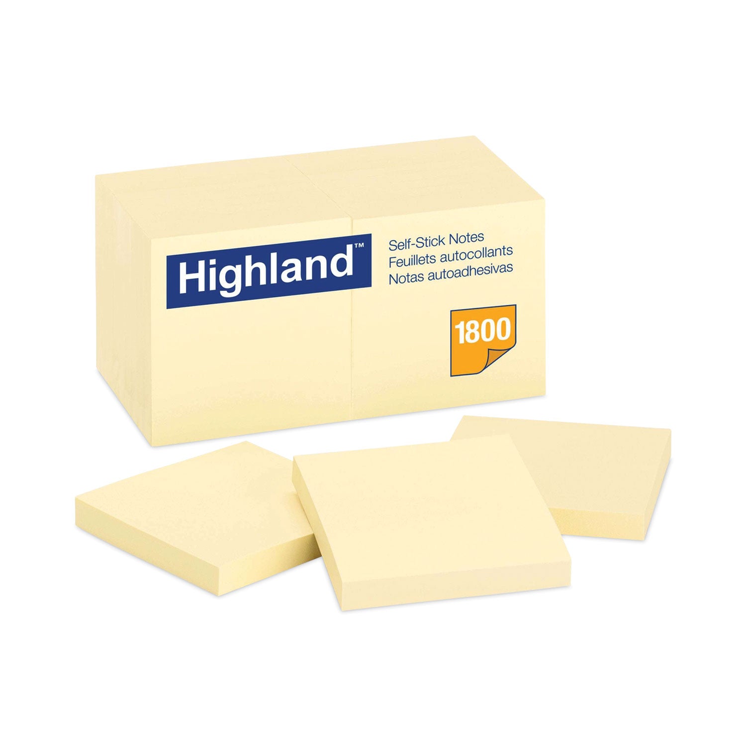 Highland Self-Stick Notes, 3" x 3", Yellow, 100 Sheets/Pad, 18 Pads/Pack (654918PK)