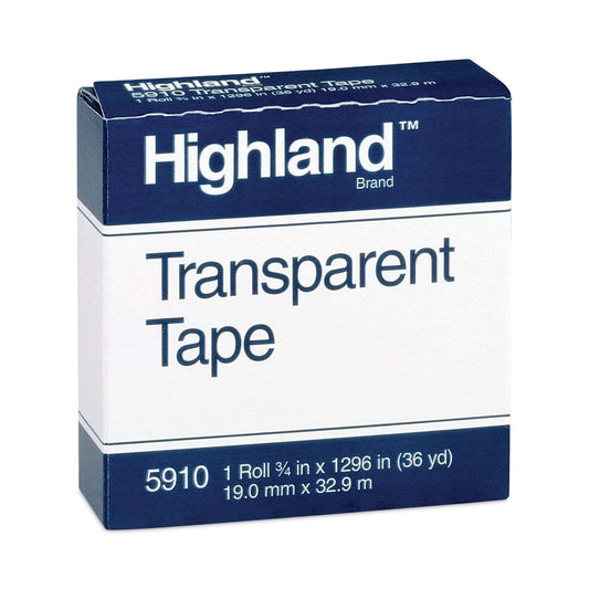 Highland Transparent Tape, 1" Core, 0.75" x 36 yds, Clear (5910341296)