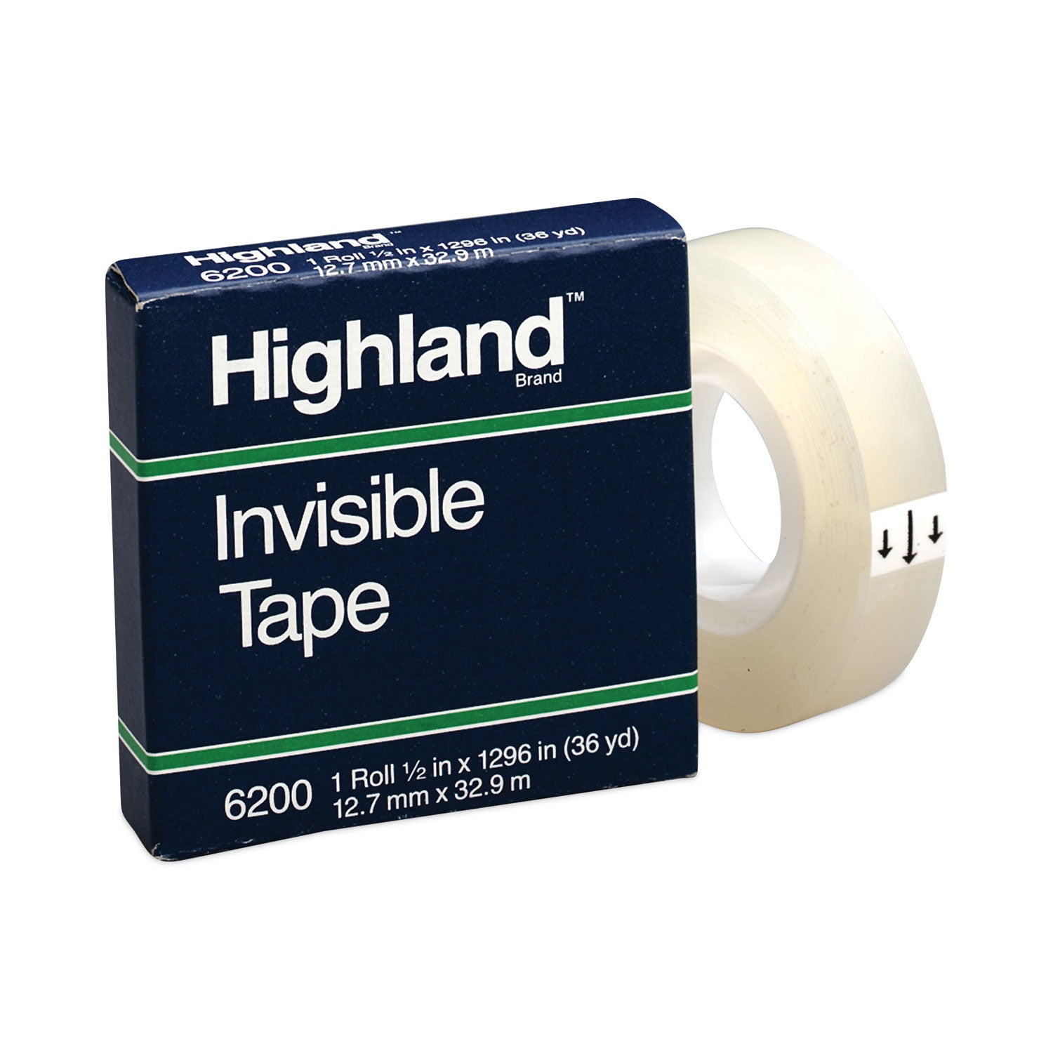 Highland Invisible Permanent Mending Tape, 1" Core, 0.5" x 36 yds, Clear (6200121296)