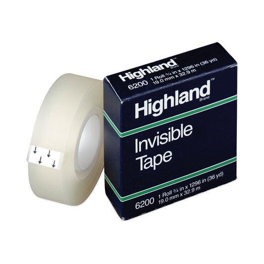 Highland Invisible Permanent Mending Tape, 1" Core, 0.75" x 36 yds, Clear (6200341296)