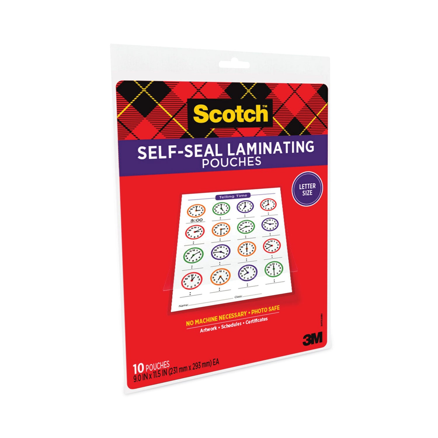 Scotch Self-Sealing Laminating Pouches, 9.5 mil, 9 x 11.5, Gloss Clear, 10/Pack (70005147700)