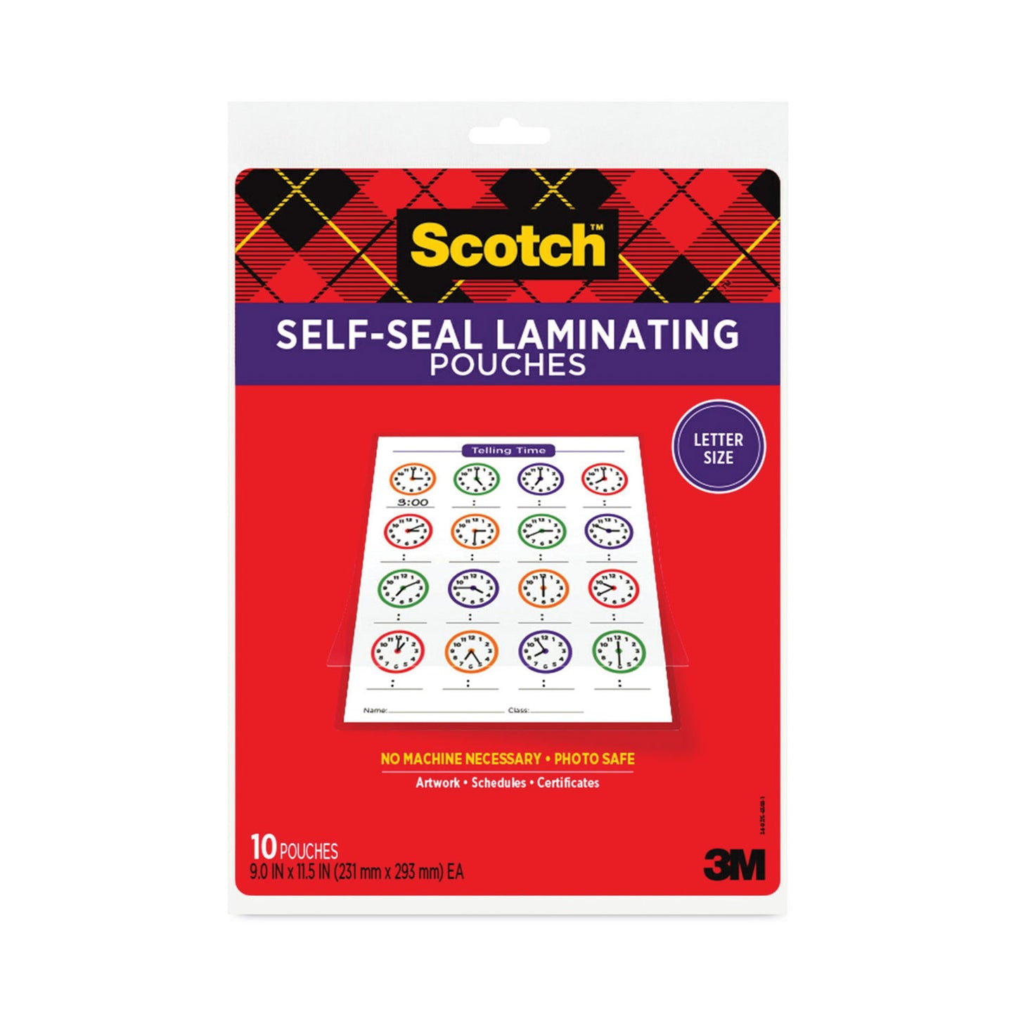 Scotch Self-Sealing Laminating Pouches, 9.5 mil, 9 x 11.5, Gloss Clear, 10/Pack (70005147700)