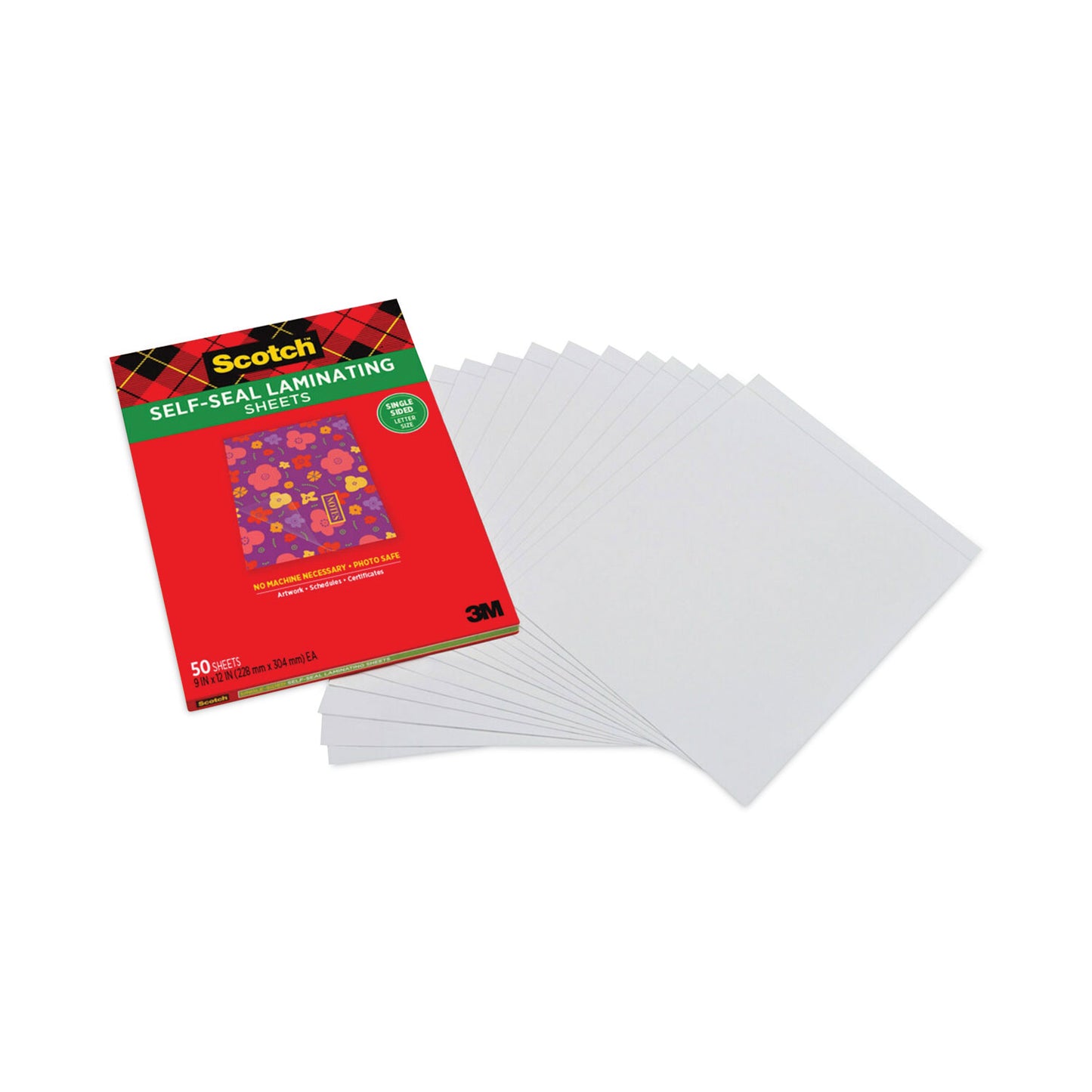 Scotch Self-Sealing Laminating Sheets, 6 mil, 9.06 x 11.63, Gloss Clear, 50/Pack (70005182392)