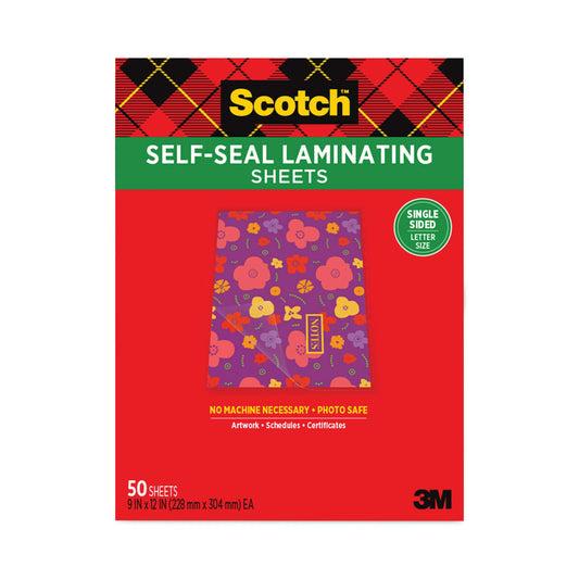 Scotch Self-Sealing Laminating Sheets, 6 mil, 9.06 x 11.63, Gloss Clear, 50/Pack (70005182392)