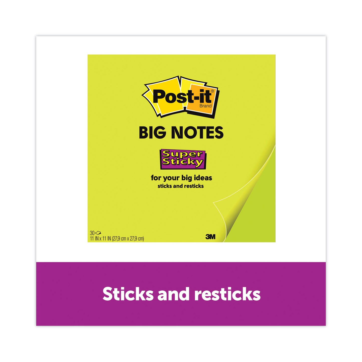 Post-it Big Notes, Unruled, 11 x 11, Green, 30 Sheets (BN11G)