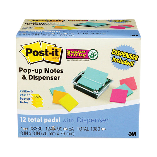 Post-it Pop-up Dispenser Value Pack, For 3 x 3 Pads, Black/Clear, Includes (12) Marrakesh Rio de Janeiro Super Sticky Pop-up Pad (DS330SSVA)