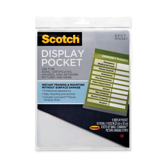 Scotch Display Pocket, Removable Interlocking Fasteners, Plastic, 8.5 x 11, Clear (WL854C)