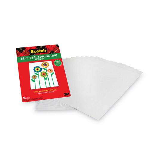 Scotch Self-Sealing Laminating Sheets, 6 mil, 9.06" x 11.63", Gloss Clear, 10/Pack (LS854SS10)