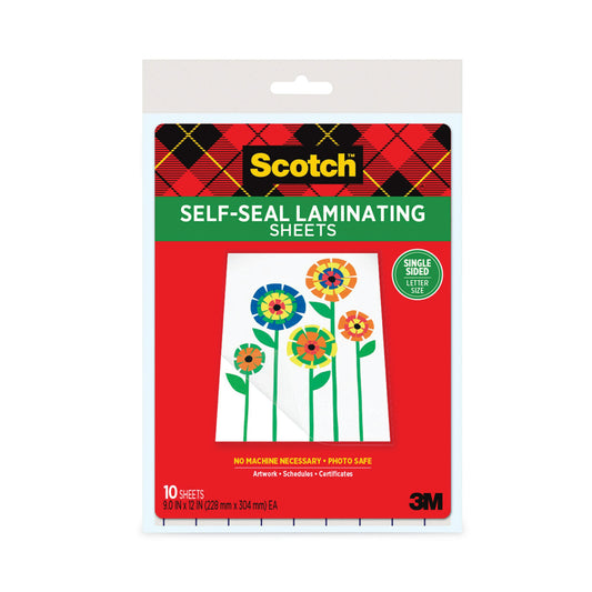 Scotch Self-Sealing Laminating Sheets, 6 mil, 9.06" x 11.63", Gloss Clear, 10/Pack (LS854SS10)