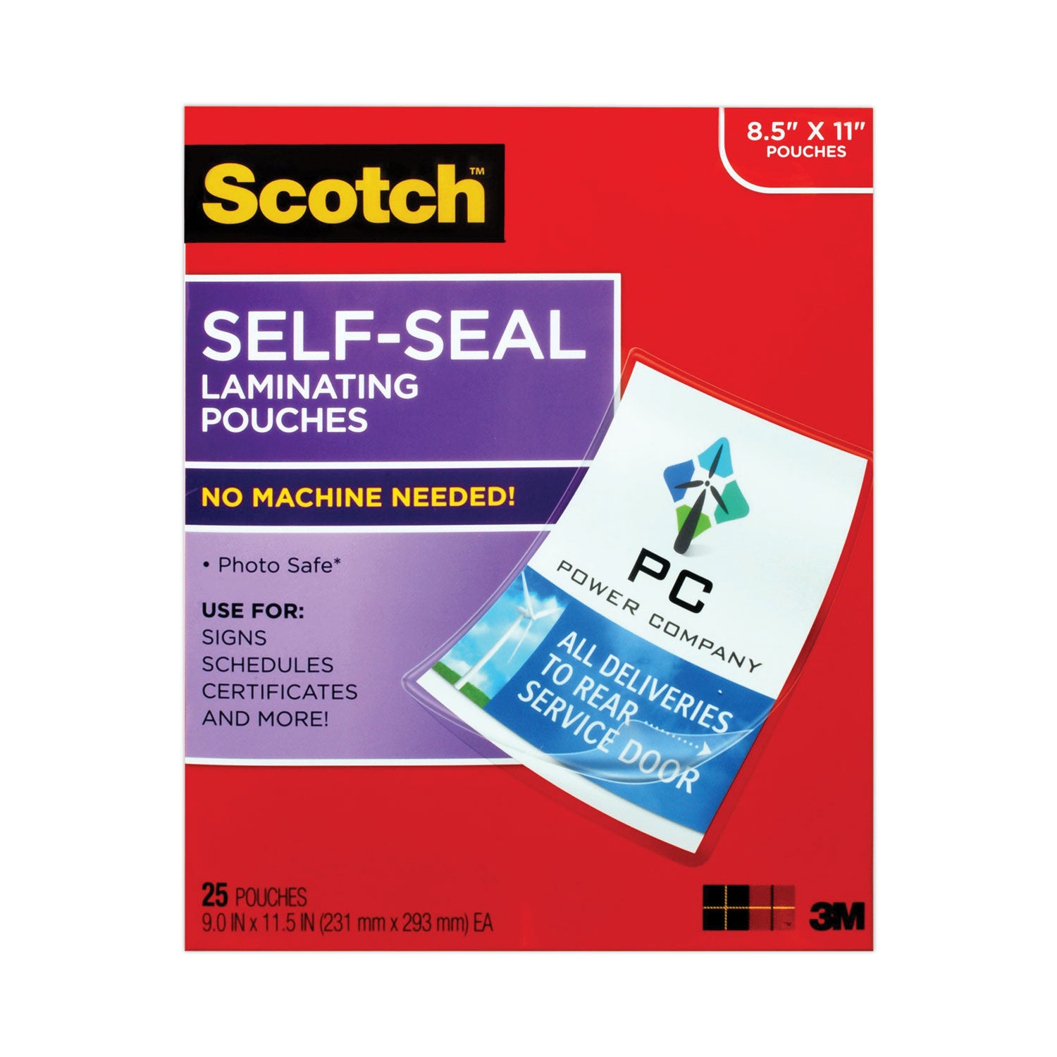 Scotch Self-Sealing Laminating Pouches, 9.5 mil, 9" x 11.5", Gloss Clear, 25/Pack (LS85425G)