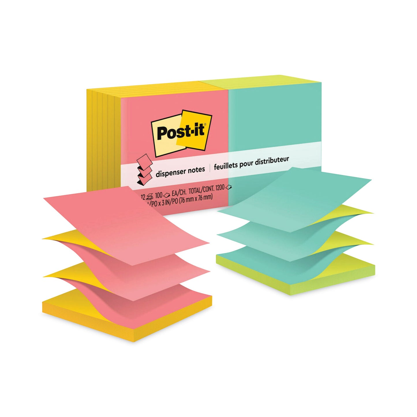 Post-it Original Pop-up Refill, Poptimistic Collection Alternating-Color Value Pack, 3" x 3", 100 Sheets/Pad, 12 Pads/Pack (R330NALT)