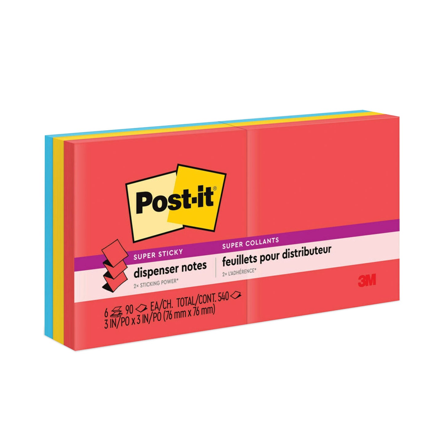 Post-it Pop-up 3 x 3 Note Refill, 3" x 3", Playful Primaries Collection Colors, 90 Sheets/Pad, 6 Pads/Pack (R3306SSAN)