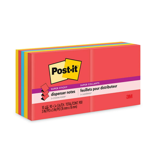 Post-it Pop-up 3 x 3 Note Refill, 3" x 3", Playful Primaries Collection Colors, 90 Sheets/Pad, 10 Pads/Pack (R33010SSAN)