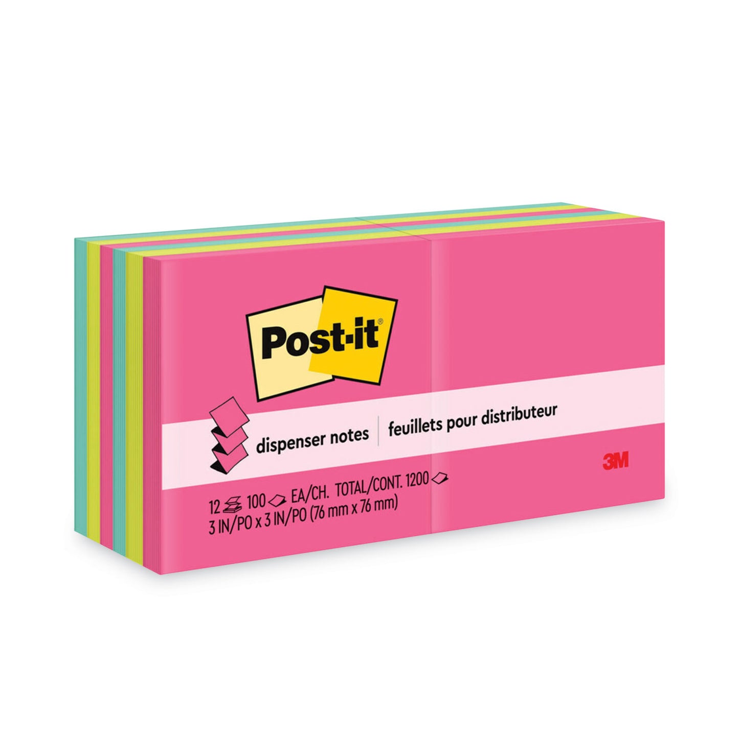 Post-it Original Pop-up Refill Value Pack, 3 x 3, (8) Poptimistic Collection Colors, (4) Canary Yellow, 100 Sheets/Pad, 12 Pads/Pack (R33012AN)