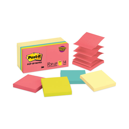 Post-it Original Pop-up Notes Value Pack, 3" x 3", (8) Canary Yellow, (6) Poptimistic Collection Colors, 100 Sheets/Pad, 14 Pads/Pack (R33014YWM)