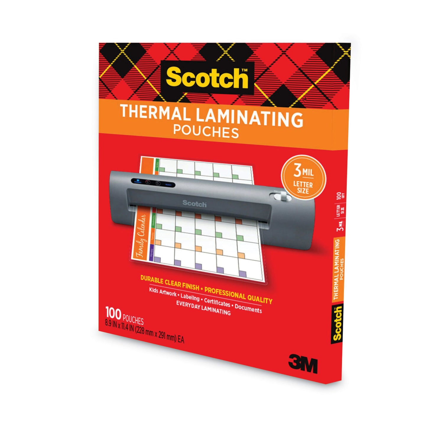 Scotch Laminating Pouches, 3 mil, 9" x 11.5", Gloss Clear, 100/Pack (TP3854100)