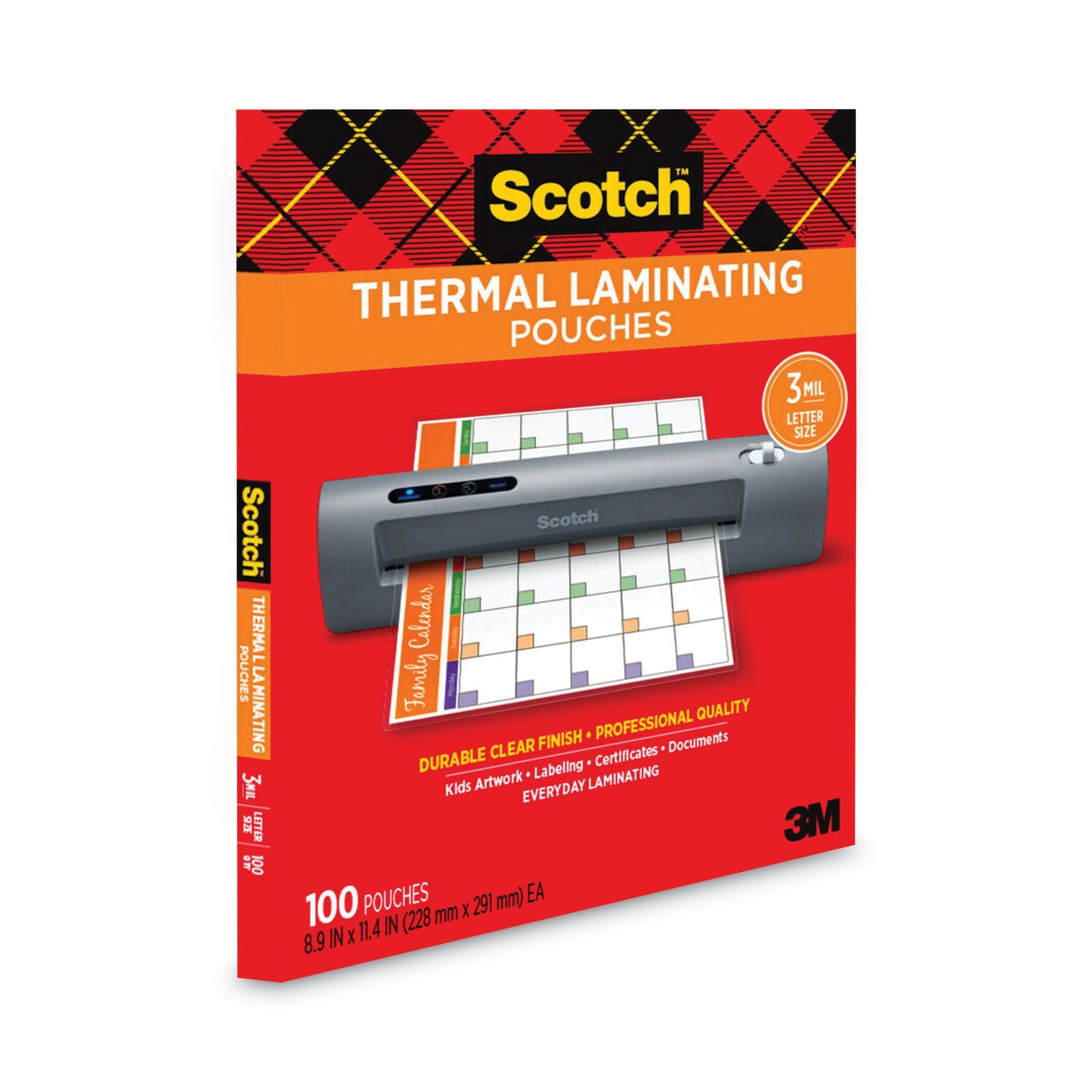 Scotch Laminating Pouches, 3 mil, 9" x 11.5", Gloss Clear, 100/Pack (TP3854100)