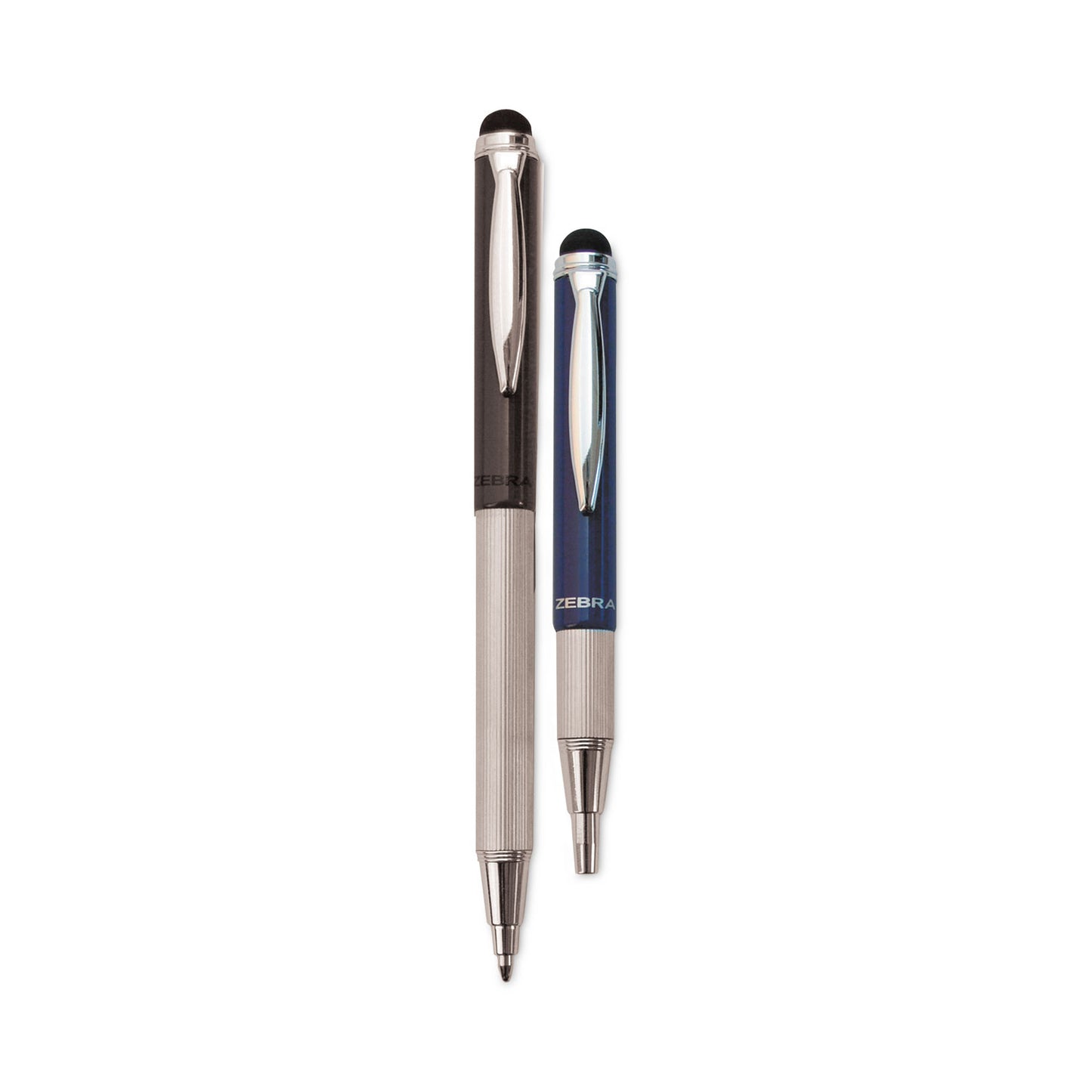 Zebra StylusPen Telescopic Ballpoint Pen/Stylus, Retractable, Medium 1 mm, Black Ink, Blue/Gray Barrel, 2/Pack (33602)