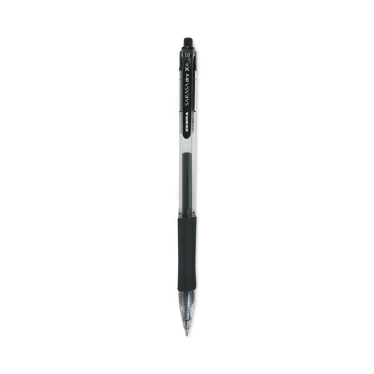 Zebra Sarasa Dry Gel X20 Gel Pen, Retractable, Bold 1 mm, Black Ink, Clear/Black Barrel, 12/Pack (46610)