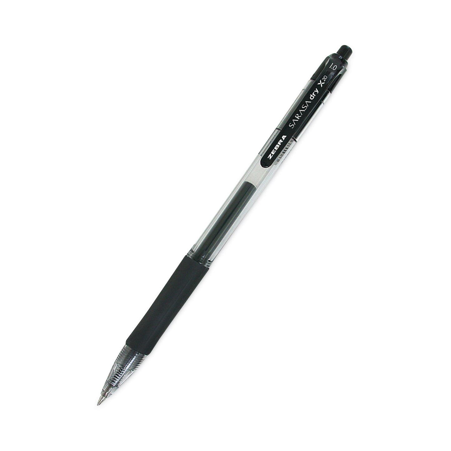 Zebra Sarasa Dry Gel X20 Gel Pen, Retractable, Bold 1 mm, Black Ink, Clear/Black Barrel, 12/Pack (46610)