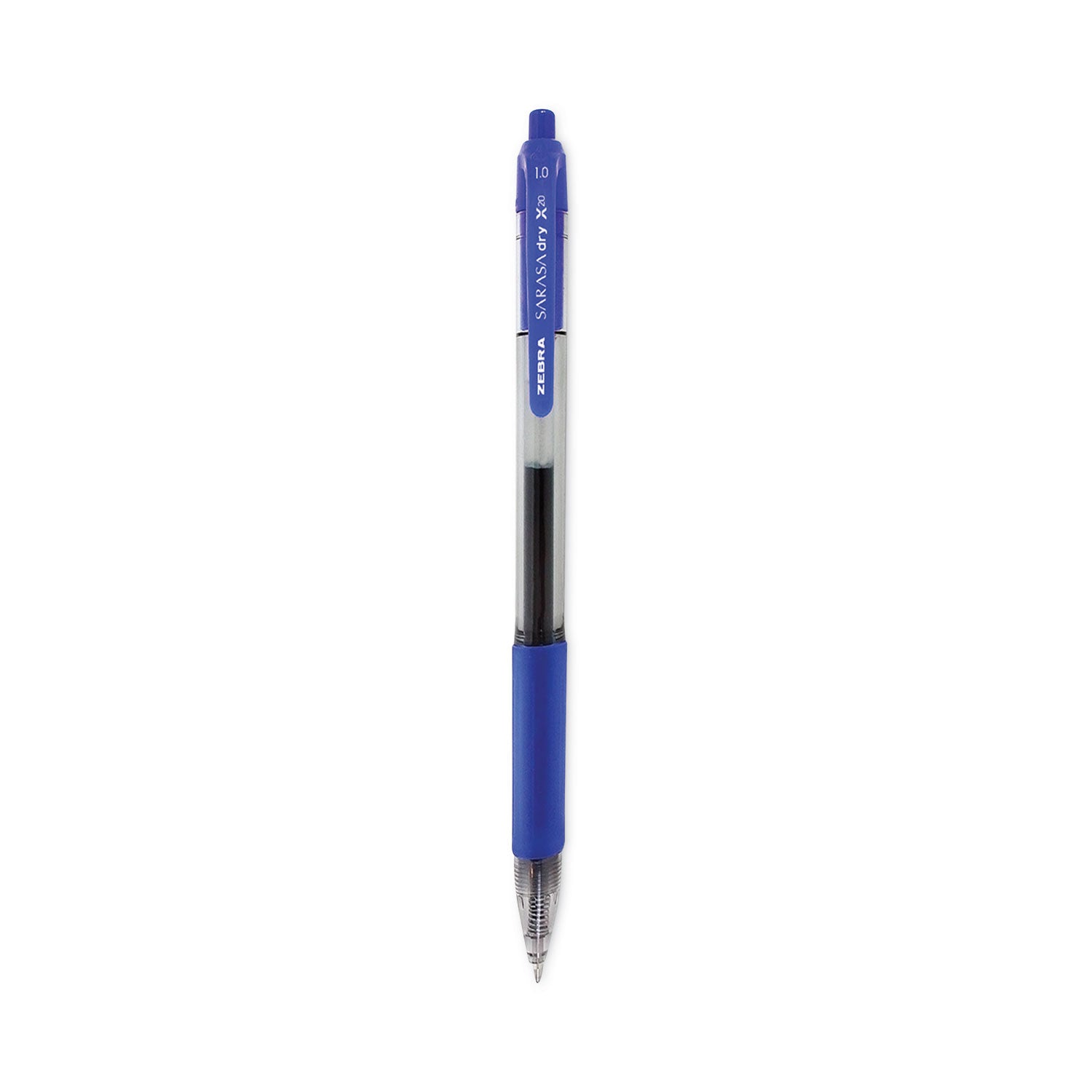 Zebra Sarasa Dry Gel X20 Gel Pen, Retractable, Bold 1 mm, Blue Ink, Clear/Blue Barrel, 12/Pack (46620)