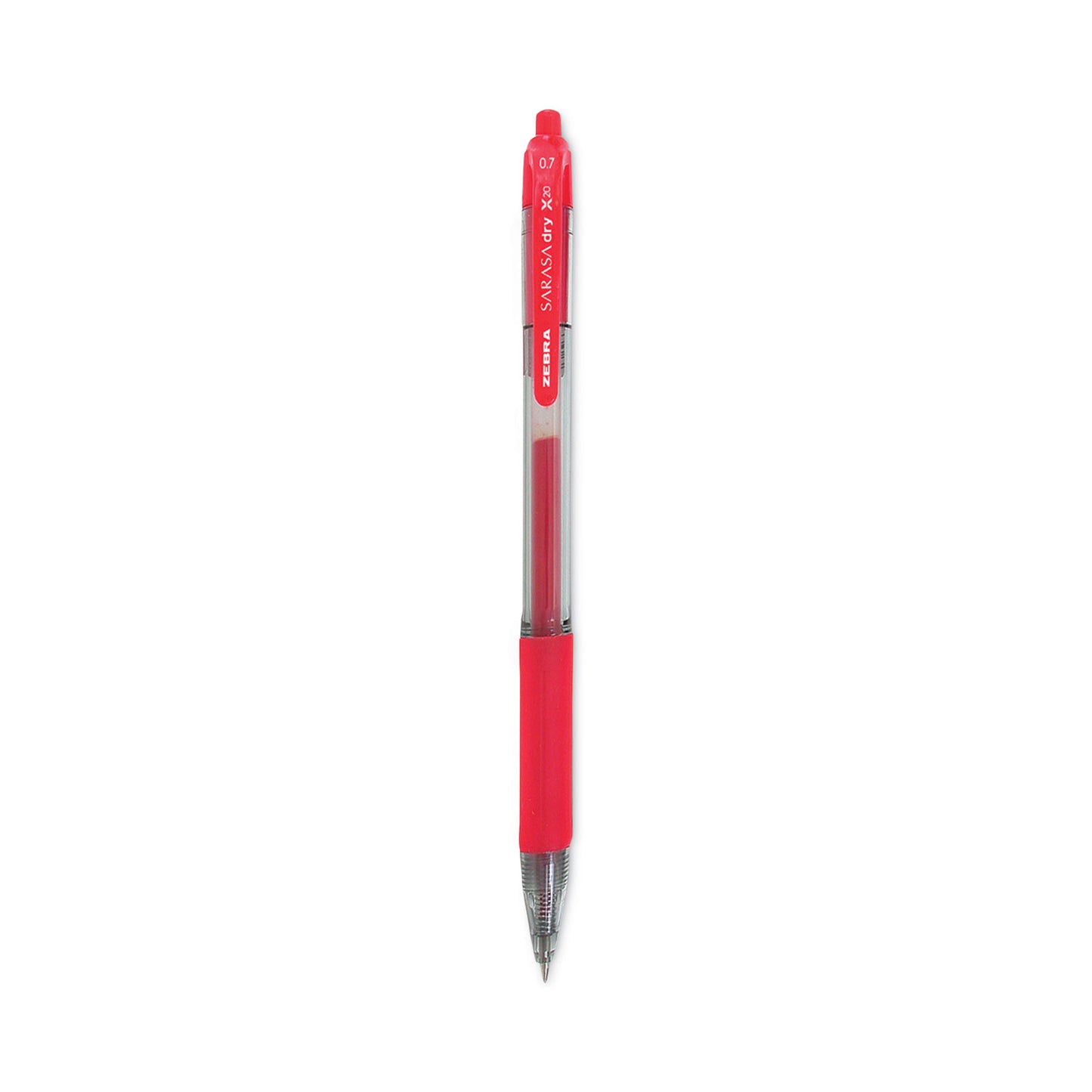 Zebra Sarasa Dry Gel X20 Gel Pen, Retractable, Medium 0.7 mm, Red Ink, Clear/Red Barrel, 12/Pack (46830)