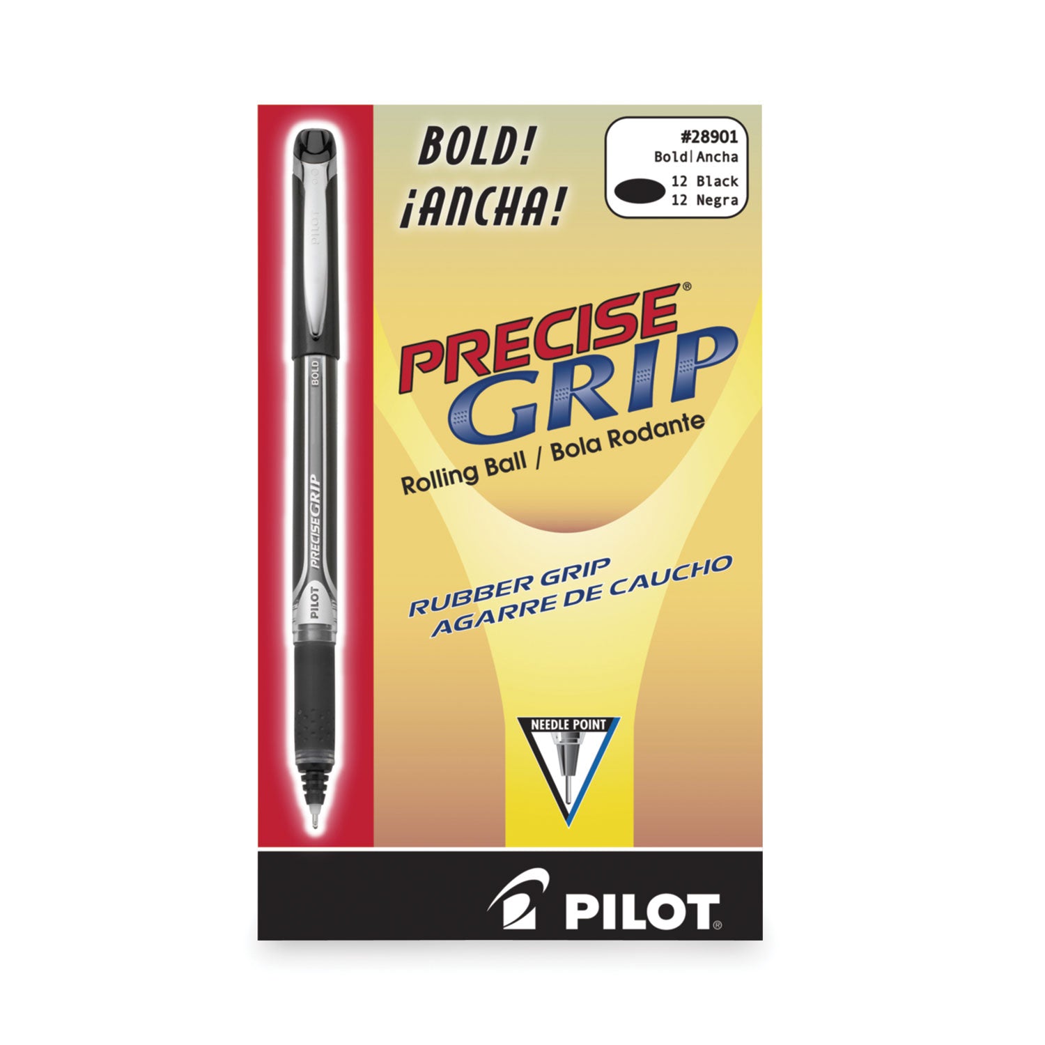 Pilot Precise Grip Roller Ball Pen, Stick, Bold 1 mm, Black Ink, Black Barrel (28901)