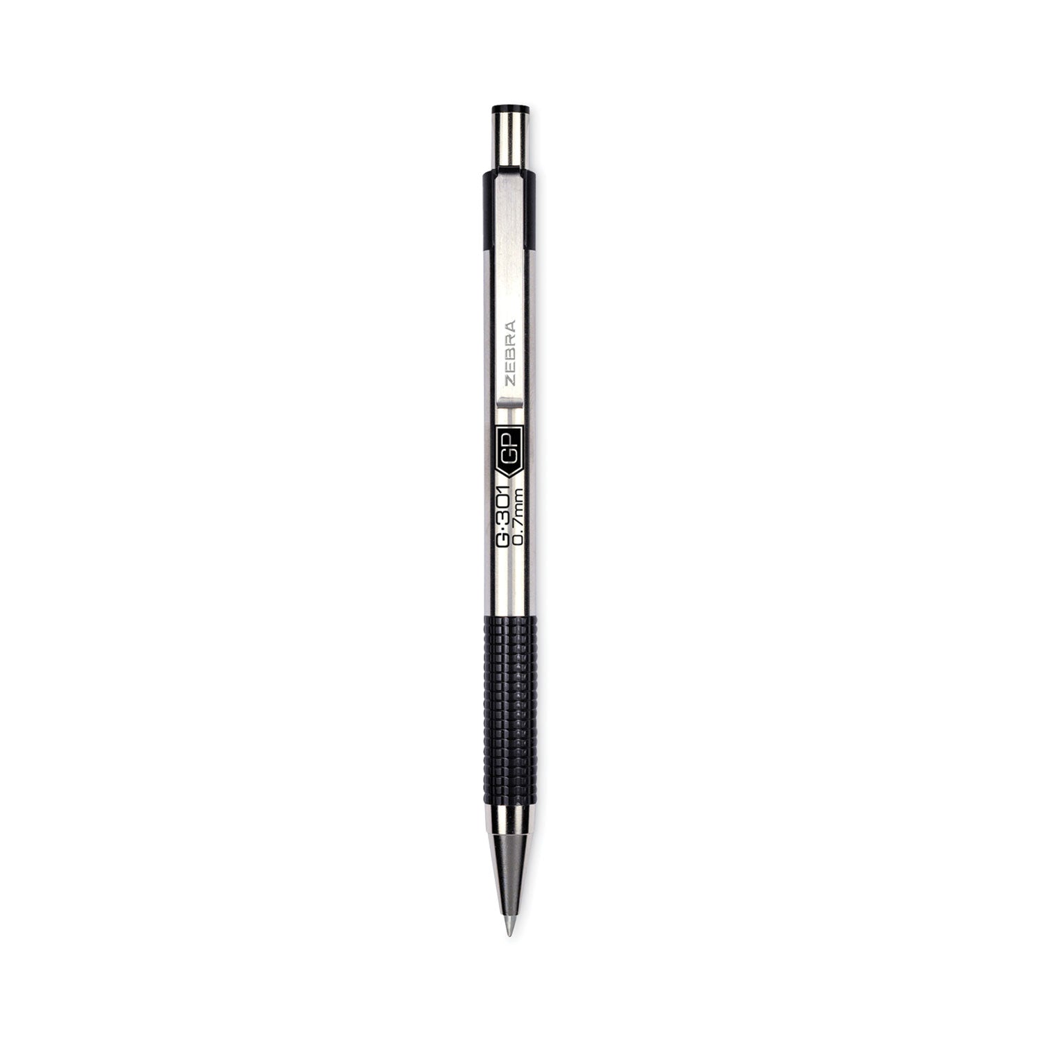 Zebra G-301 Gel Pen, Retractable, Medium 0.7 mm, Black Ink, Stainless Steel/Black Barrel (41311)