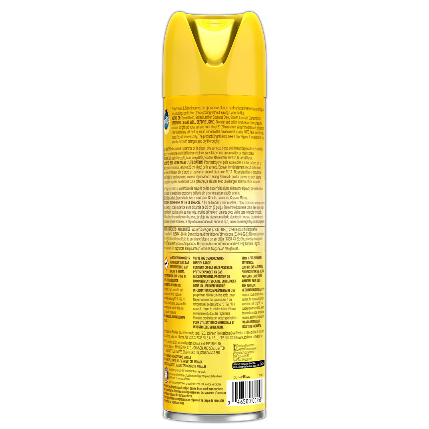 Pledge Furniture Polish, Lemon, 14.2 oz Aerosol Spray, 6/Carton (301168)