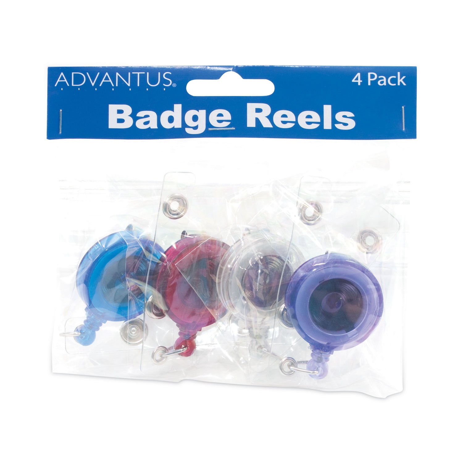 Advantus Translucent Retractable ID Card Reel, 30" Extension, Assorted Colors, 4/Pack (75464)