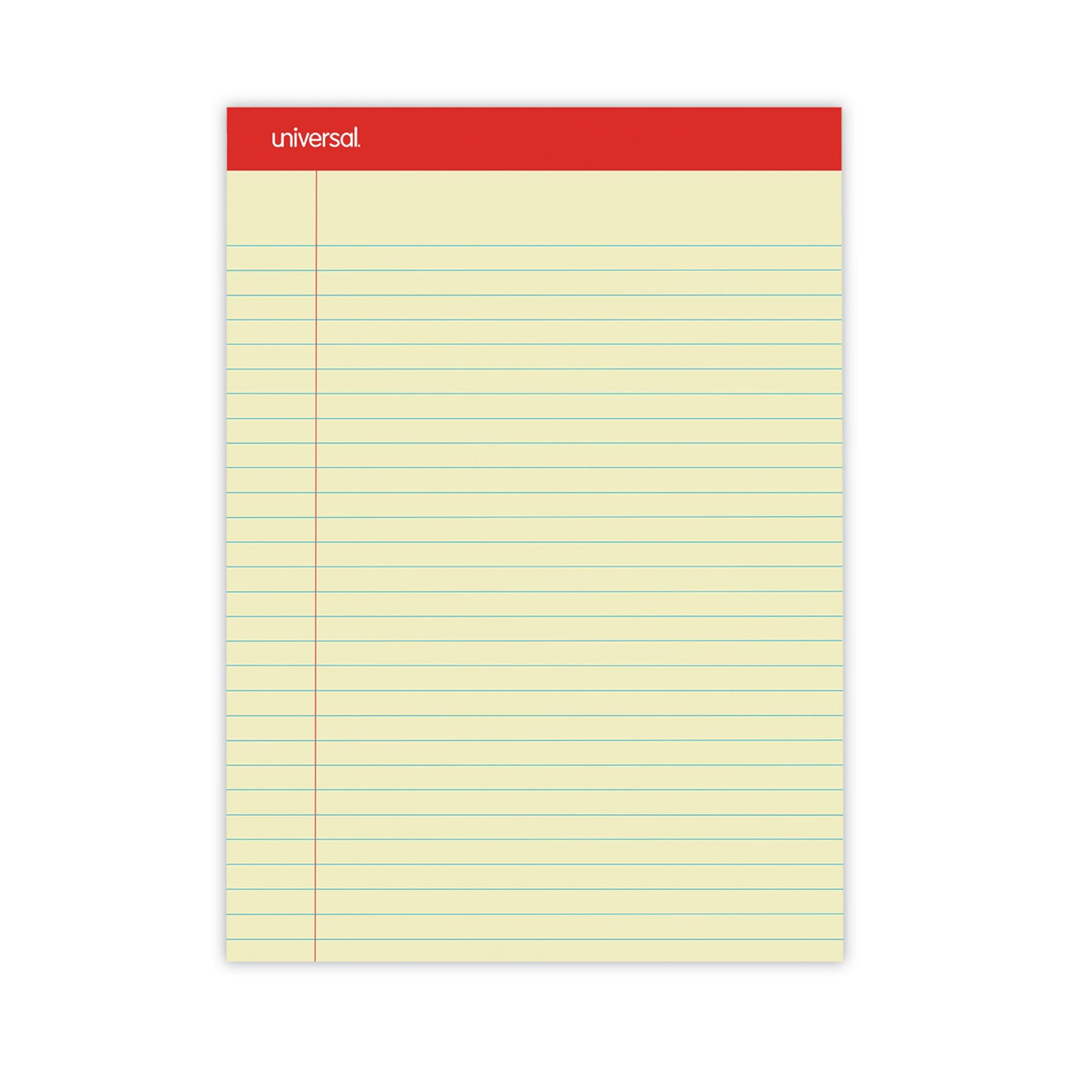 Universal Perforated Ruled Writing Pads, Wide/Legal Rule, Red Headband, 50 Canary-Yellow 8.5 x 11.75 Sheets, Dozen (10630)