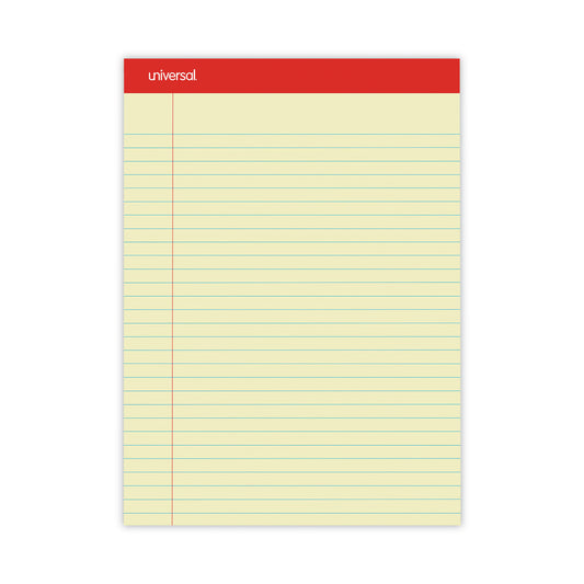 Universal Perforated Ruled Writing Pads, Wide/Legal Rule, Red Headband, 50 Canary-Yellow 8.5 x 11.75 Sheets, Dozen (10630)