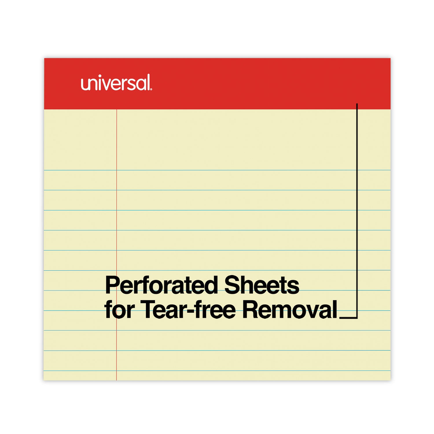 Universal Perforated Ruled Writing Pads, Wide/Legal Rule, Red Headband, 50 Canary-Yellow 8.5 x 11.75 Sheets, Dozen (10630)