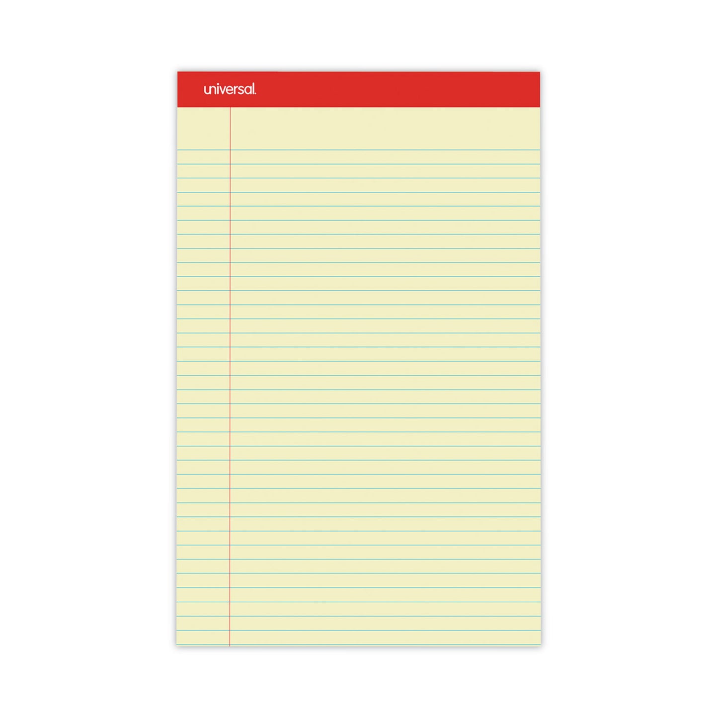 Universal Perforated Ruled Writing Pads, Wide/Legal Rule, Red Headband, 50 Canary-Yellow 8.5 x 14 Sheets, Dozen (40000)