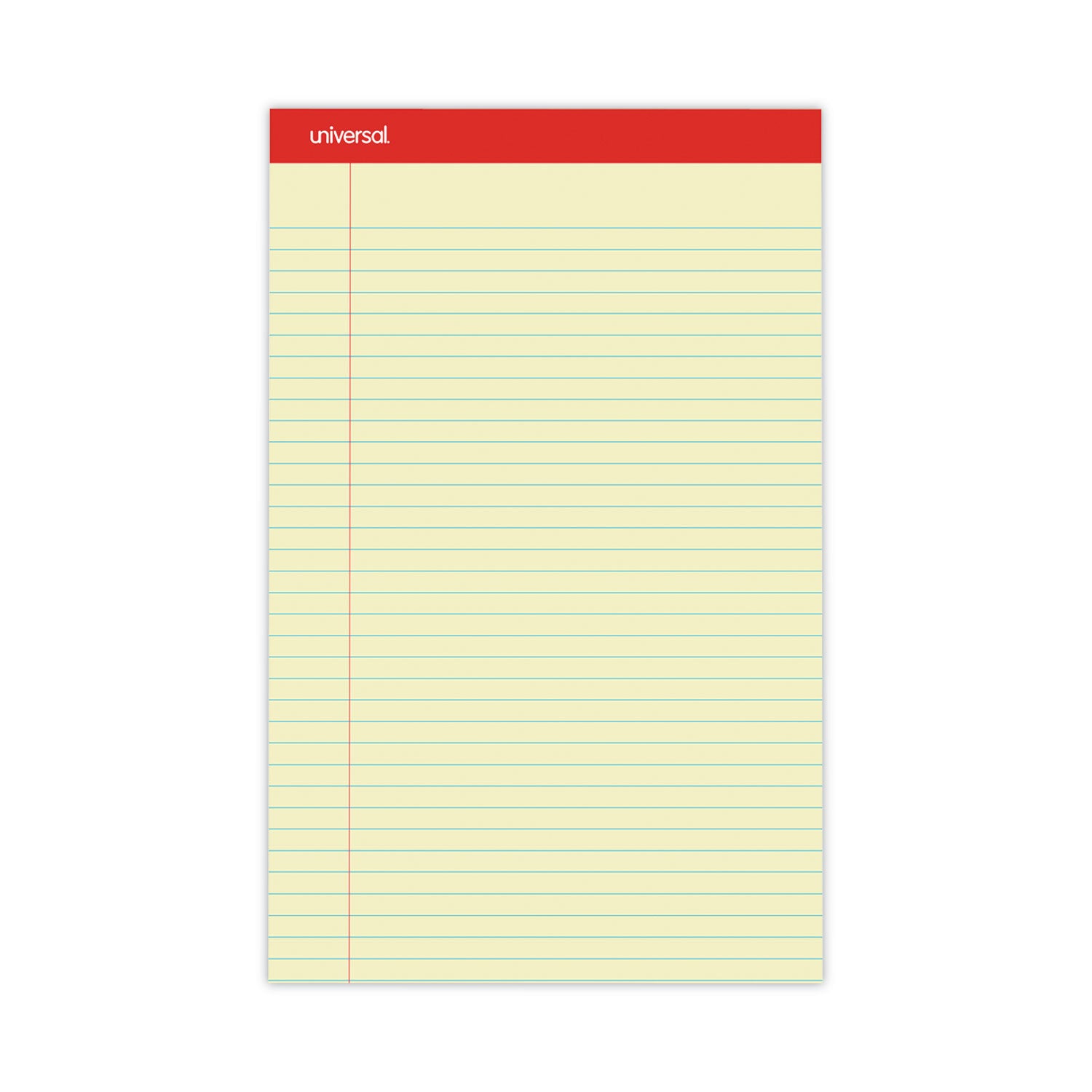 Universal Perforated Ruled Writing Pads, Wide/Legal Rule, Red Headband, 50 Canary-Yellow 8.5 x 14 Sheets, Dozen (40000)