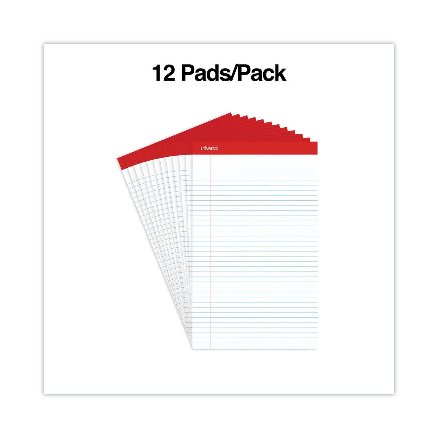 Universal Perforated Ruled Writing Pads, Wide/Legal Rule, Red Headband, 50 White 8.5 x 14 Sheets, Dozen (45000)