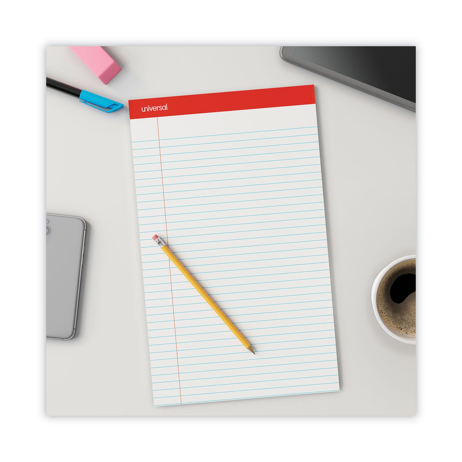 Universal Perforated Ruled Writing Pads, Wide/Legal Rule, Red Headband, 50 White 8.5 x 14 Sheets, Dozen (45000)