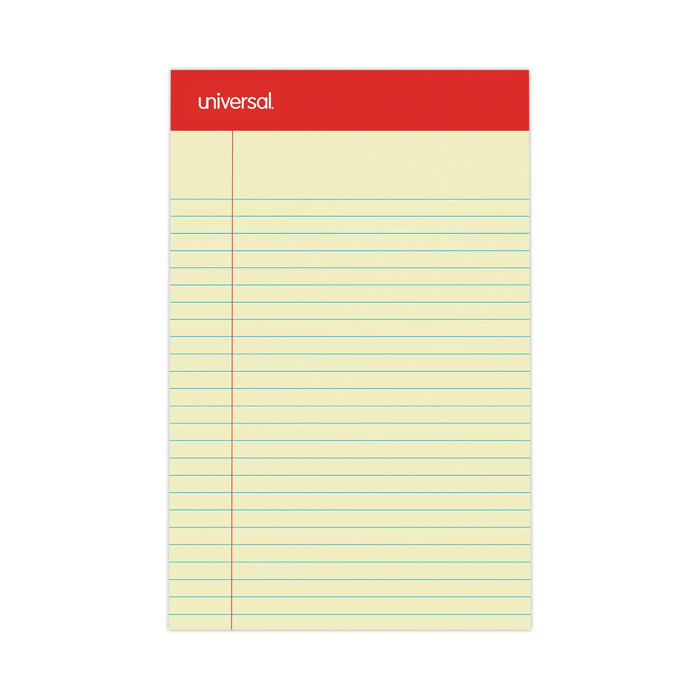 Universal Perforated Ruled Writing Pads, Narrow Rule, Red Headband, 50 Canary-Yellow 5 x 8 Sheets, Dozen (46200)