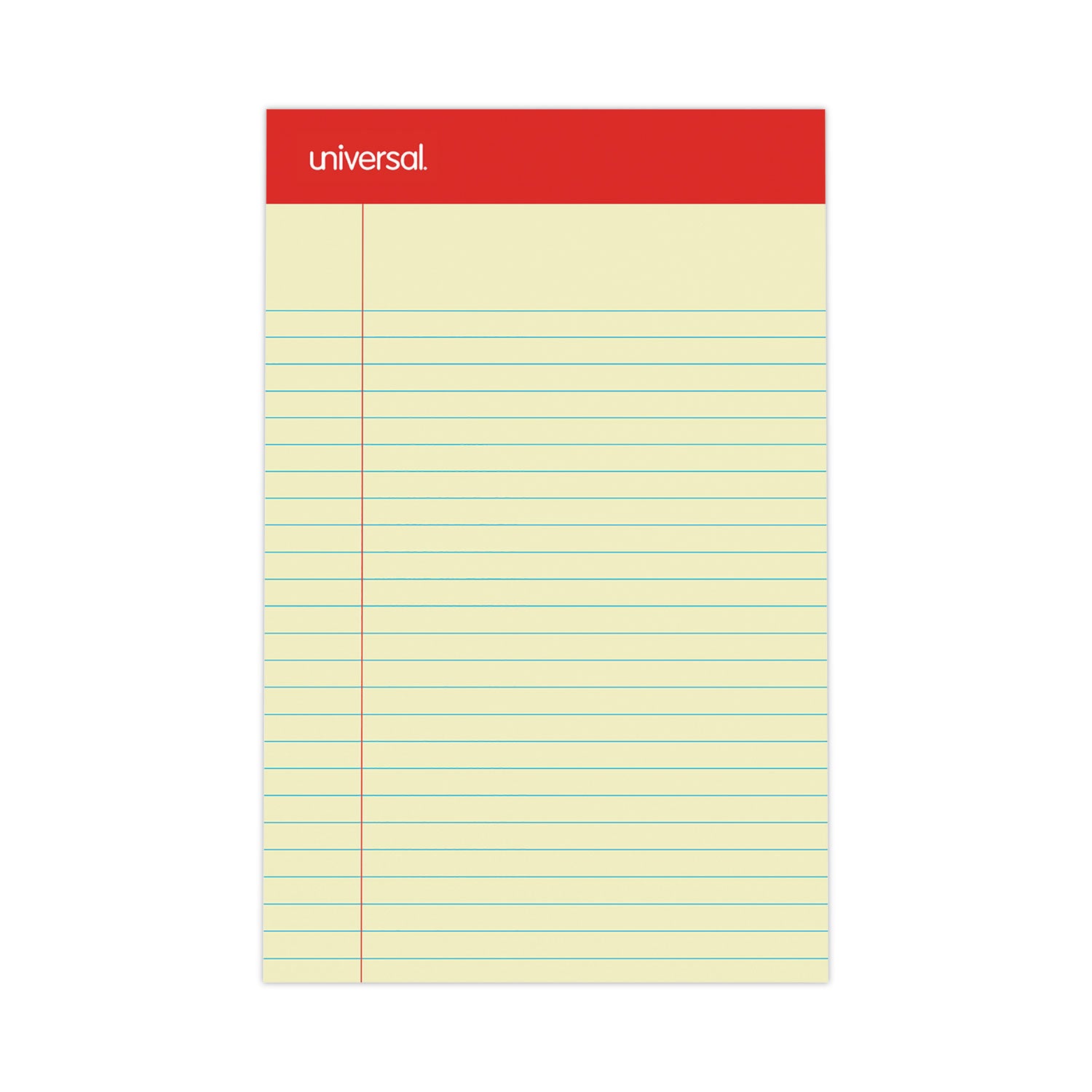 Universal Perforated Ruled Writing Pads, Narrow Rule, Red Headband, 50 Canary-Yellow 5 x 8 Sheets, Dozen (46200)