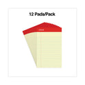 Universal Perforated Ruled Writing Pads, Narrow Rule, Red Headband, 50 Canary-Yellow 5 x 8 Sheets, Dozen (46200)