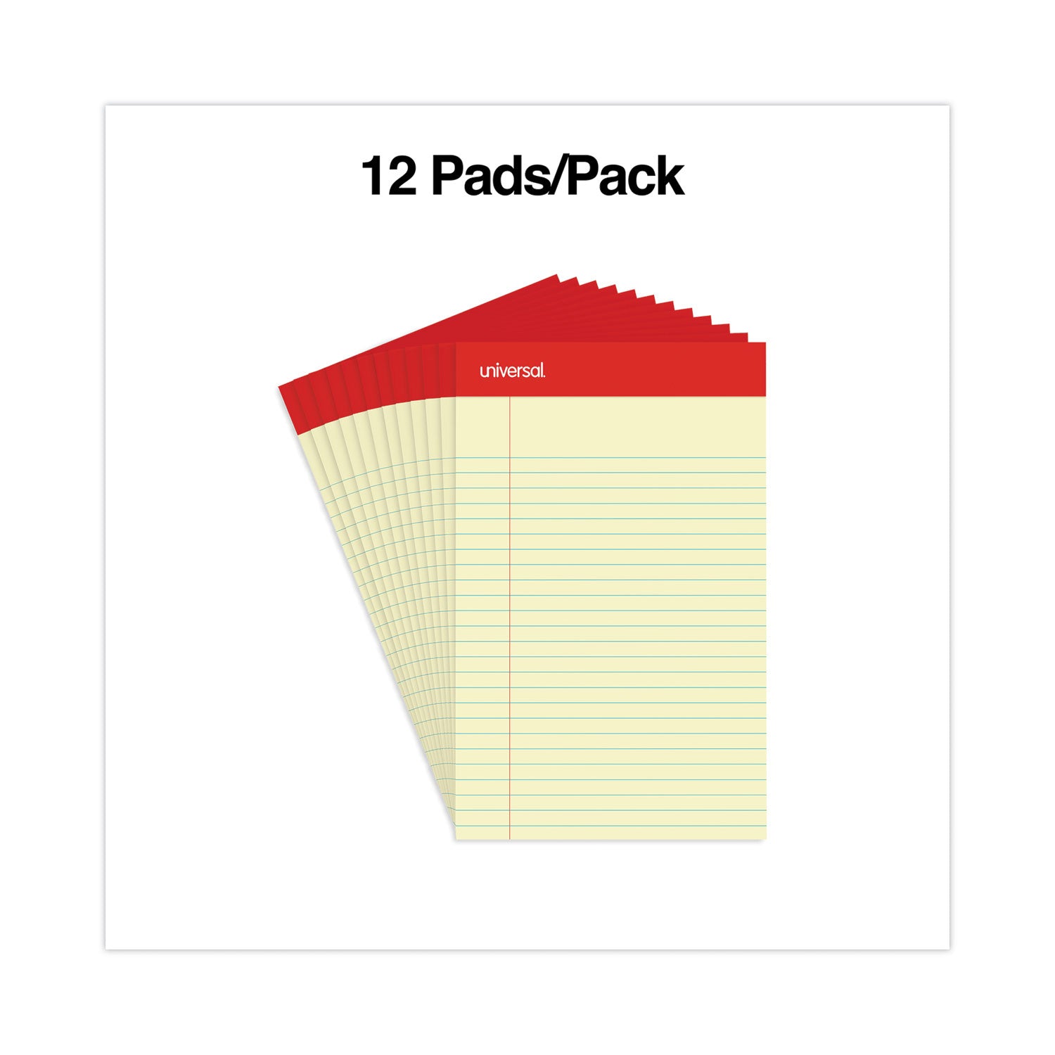 Universal Perforated Ruled Writing Pads, Narrow Rule, Red Headband, 50 Canary-Yellow 5 x 8 Sheets, Dozen (46200)