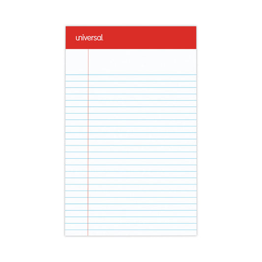 Universal Perforated Ruled Writing Pads, Narrow Rule, Red Headband, 50 White 5 x 8 Sheets, Dozen (46300)