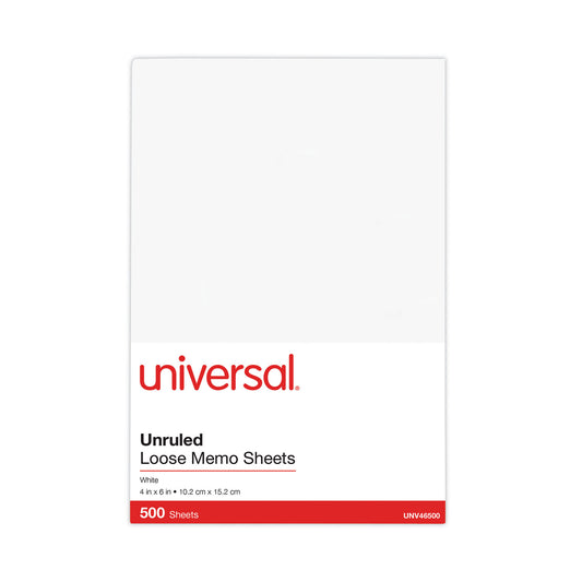 Universal Loose White Memo Sheets, 4 x 6, Unruled, Plain White, 500/Pack (46500)